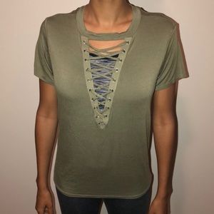 Green Lace Up Shirt